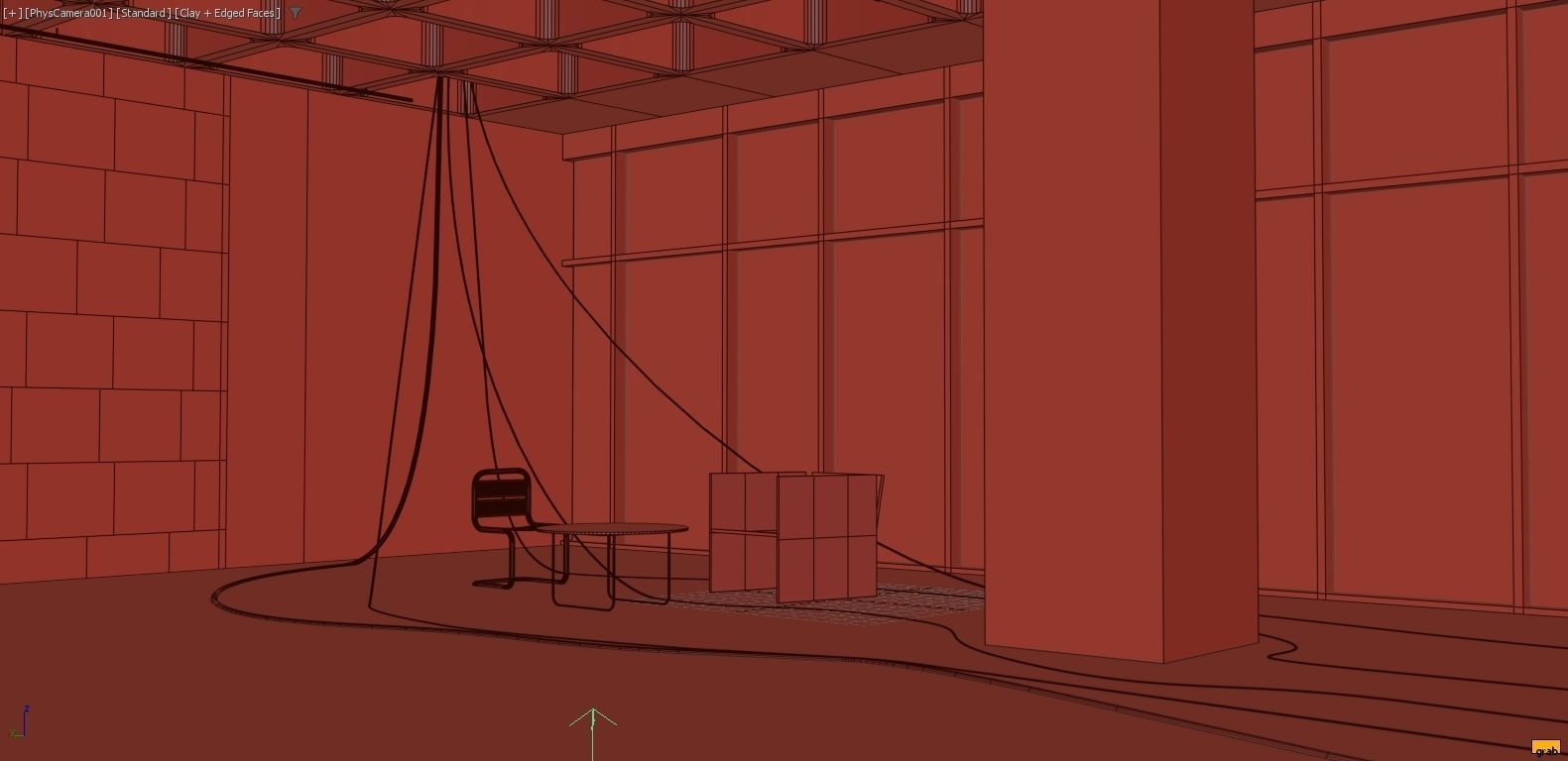 Chairs and a Table Inside the Concrete Low-poly 3D model_1