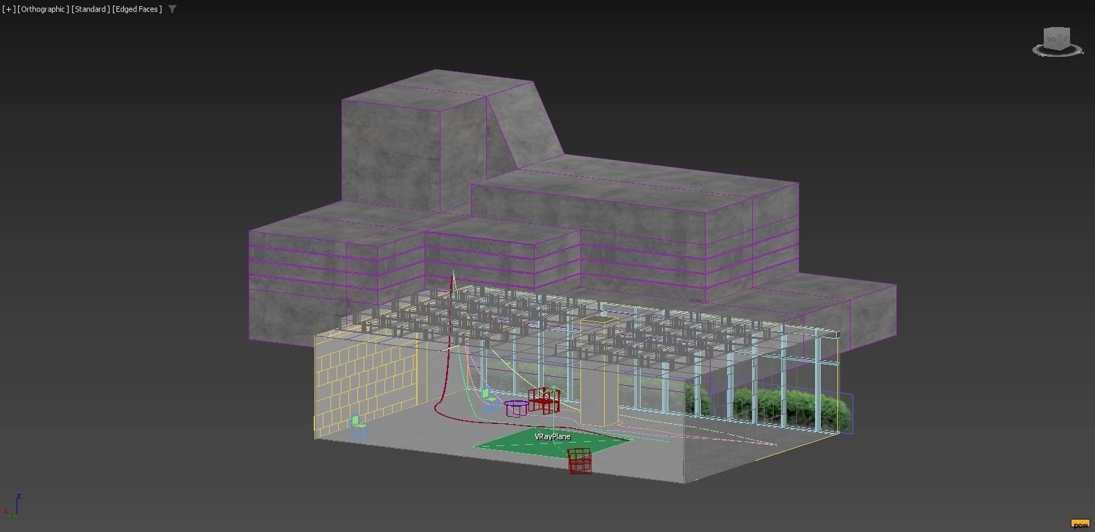 Chairs and a Table Inside the Concrete Low-poly 3D model_5