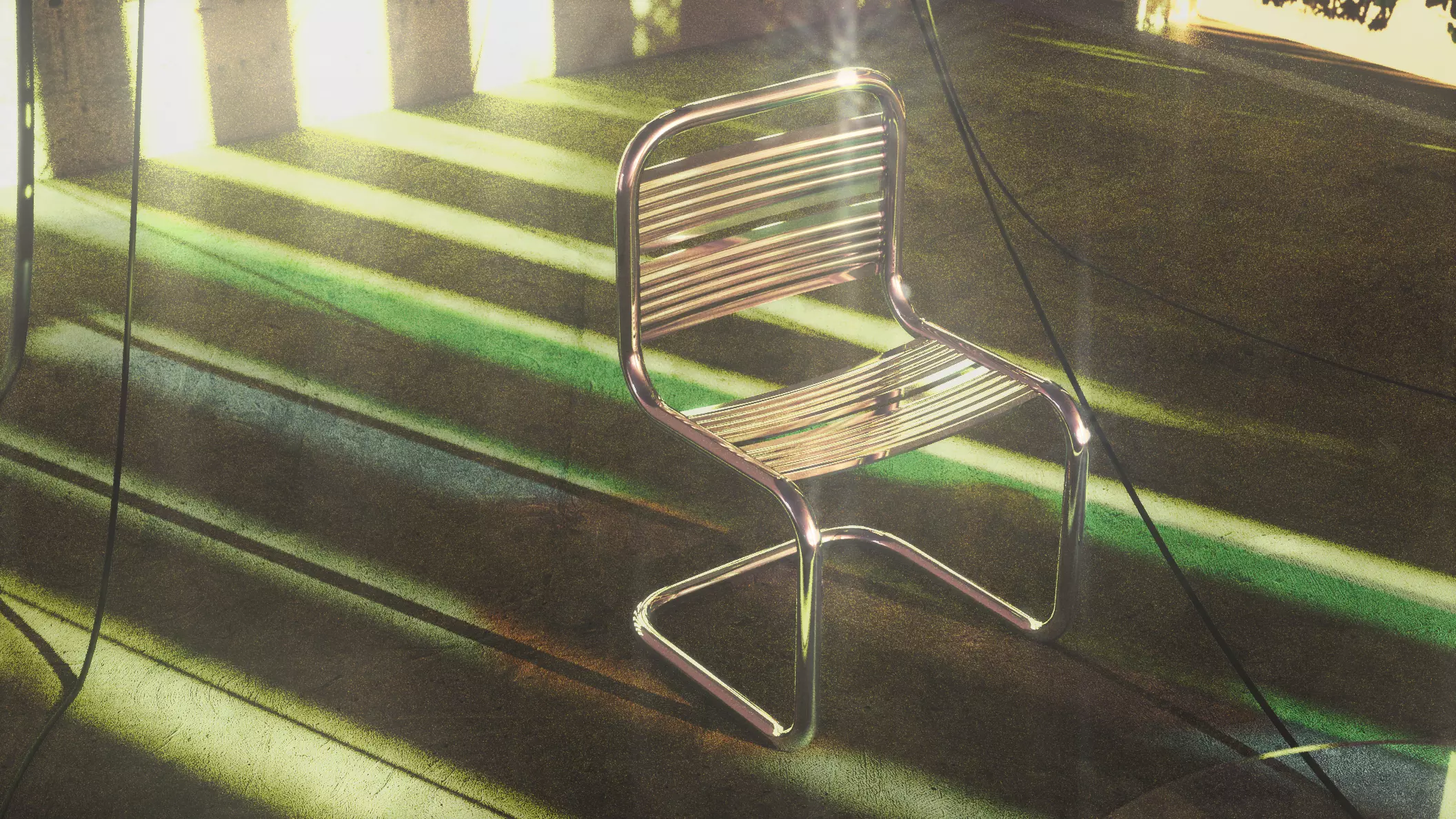 Chairs and a Table Inside the Concrete Low-poly 3D model_0