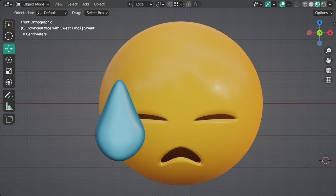 Downcast face with Sweat Animated Emoji Low-poly 3D model_7