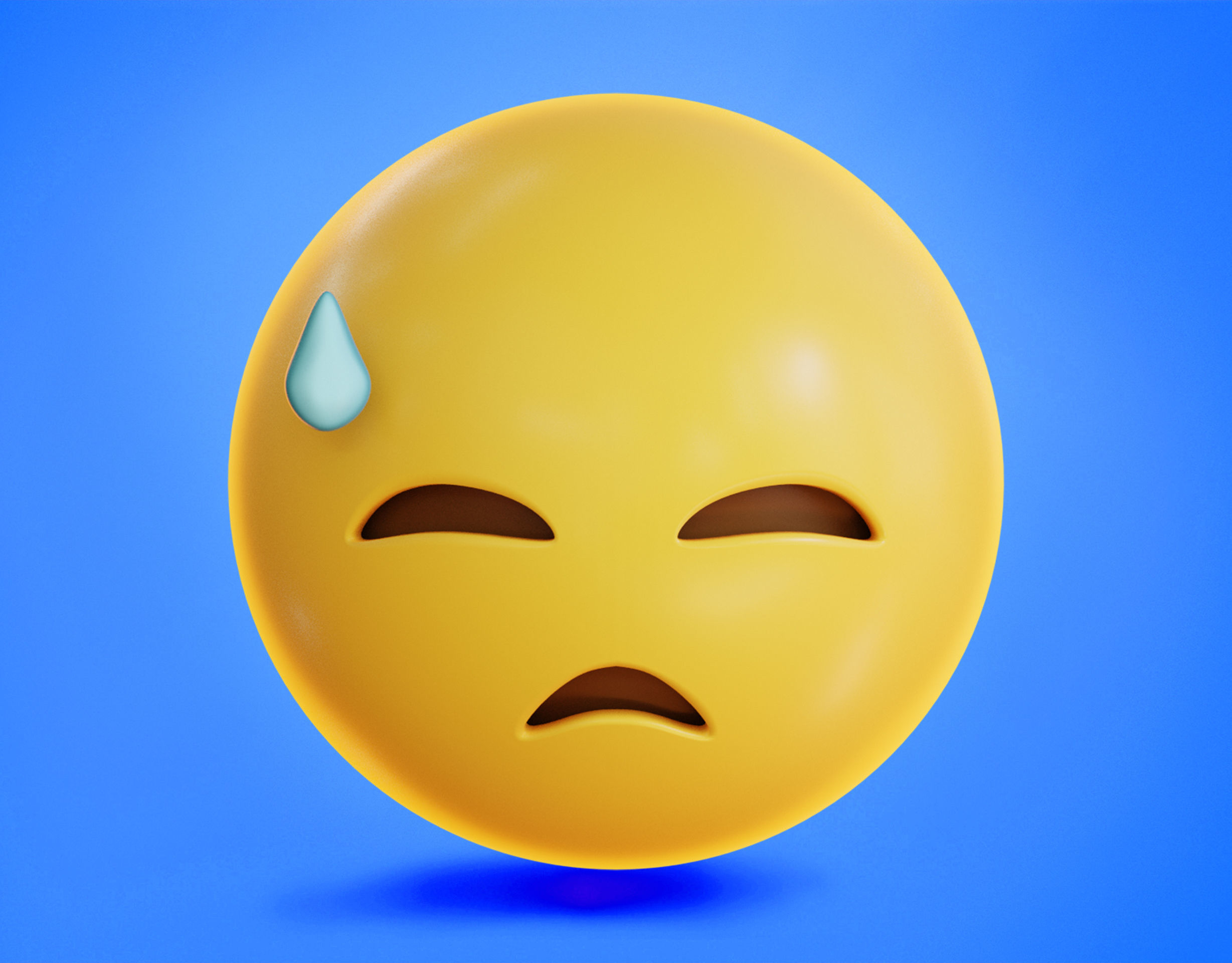 Downcast face with Sweat Animated Emoji Low-poly 3D model_3