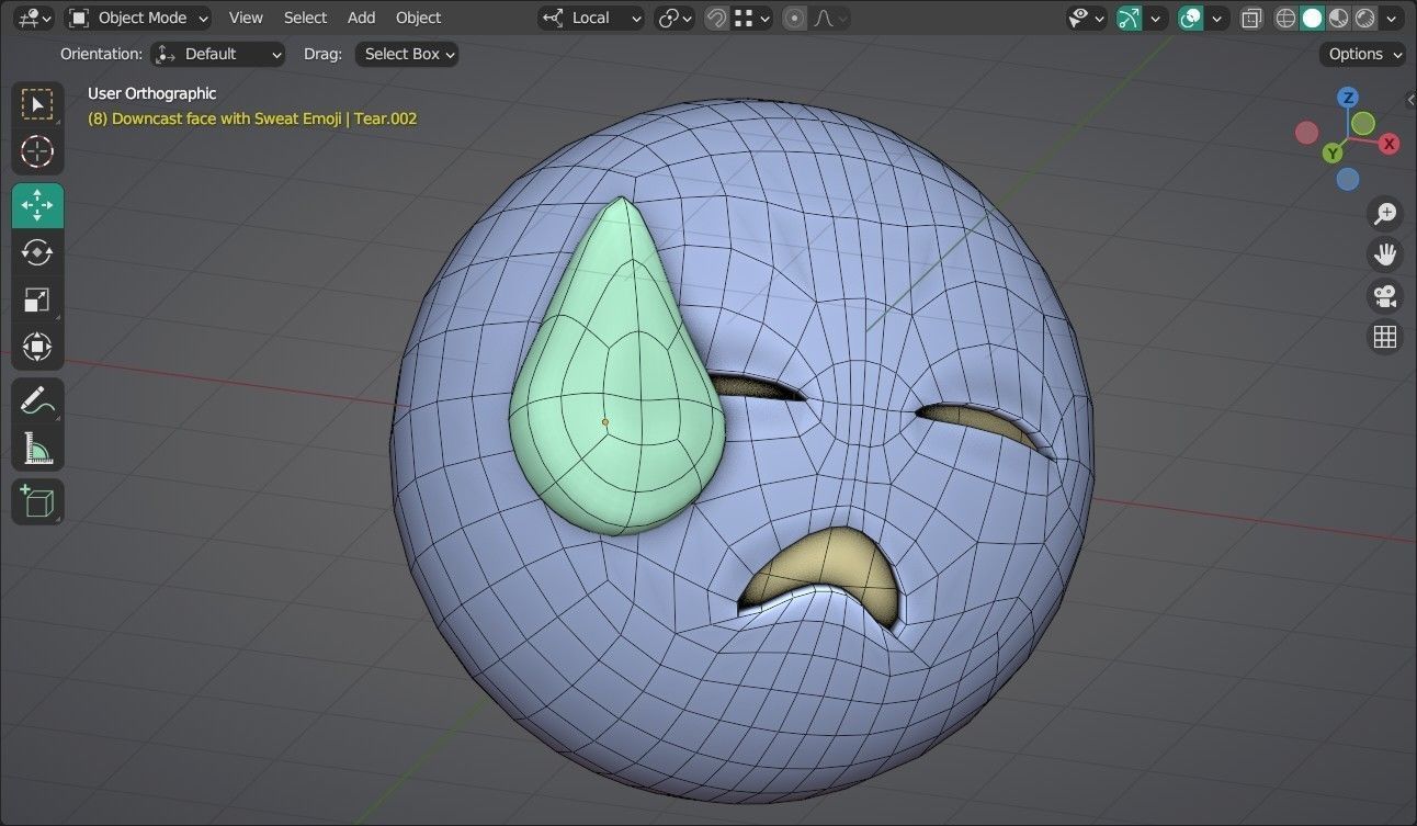 Downcast face with Sweat Animated Emoji Low-poly 3D model_11