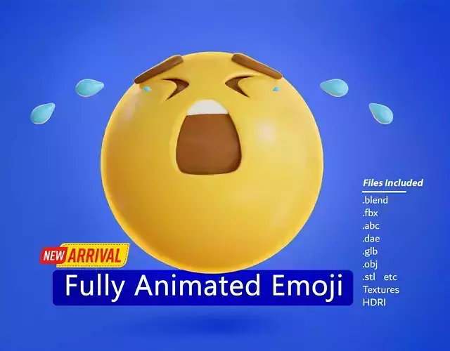 Distraught wail face Animated Emoji Low-poly 3D model