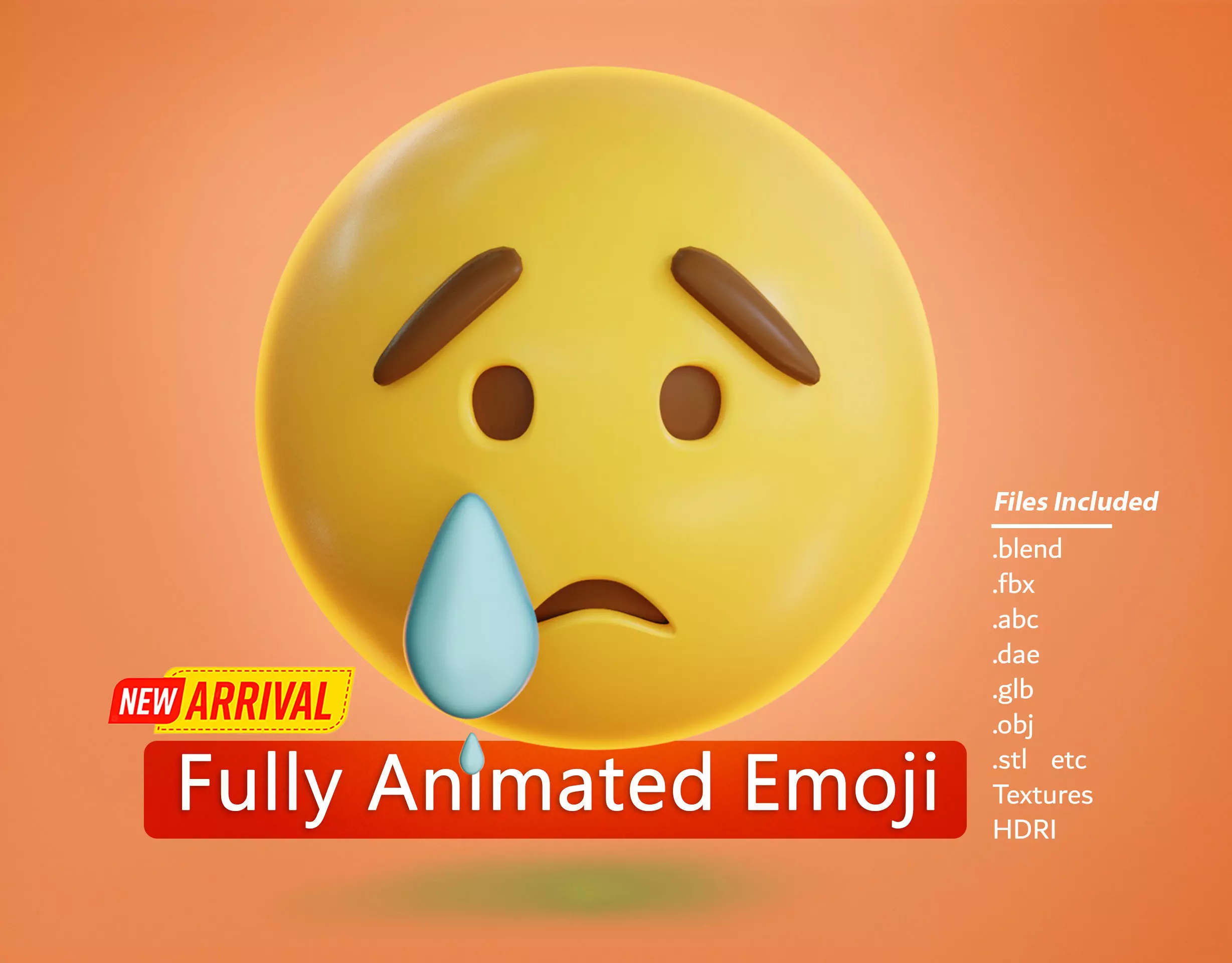 Crying face Animated Emoji Low-poly 3D model_0