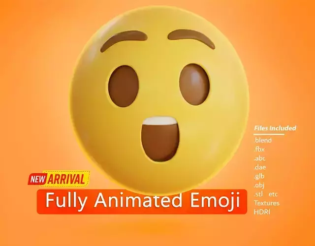 Astonished face Animated Emoji Low-poly 3D model