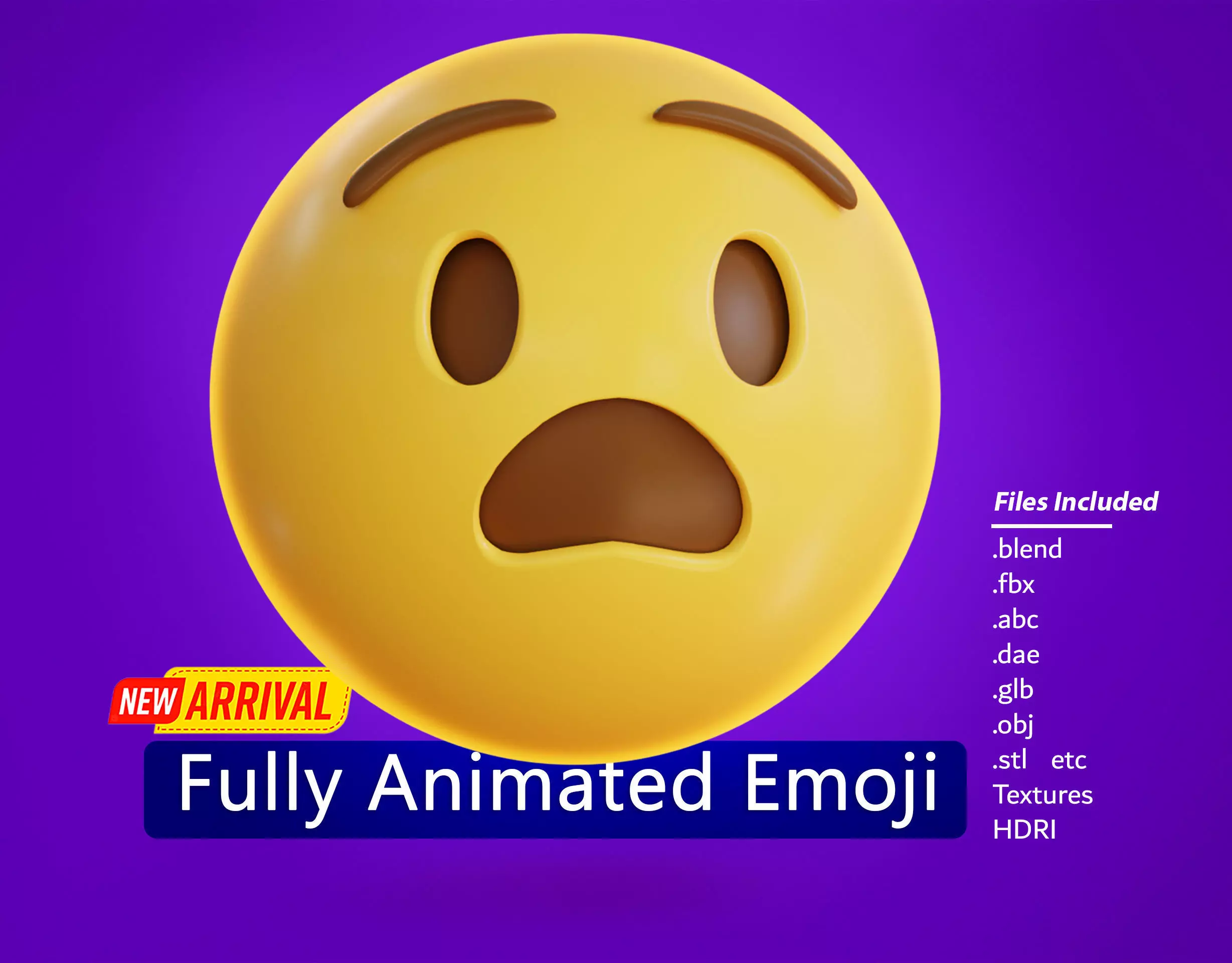 Anguished face Animated Emoji Low-poly 3D model_0