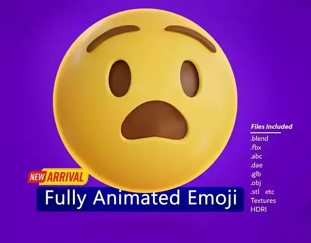Anguished face Animated Emoji Low-poly 3D model