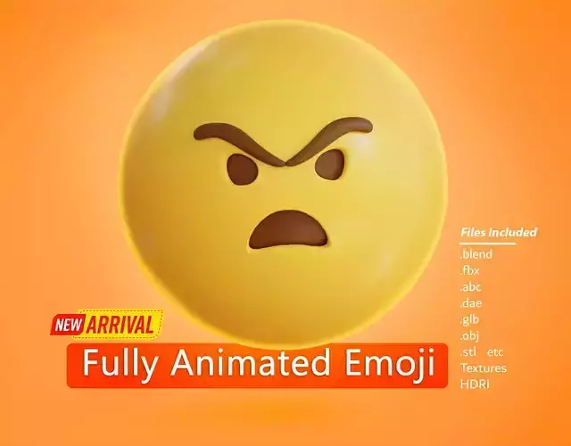Angry face Animated Emoji Low-poly 3D model