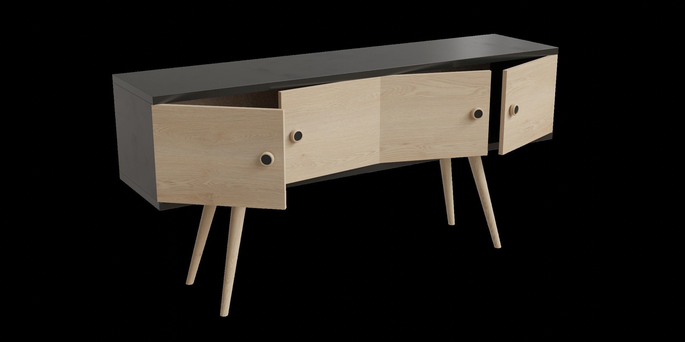 Mid Century Modern 2 Shelf Sideboard 3D model_2