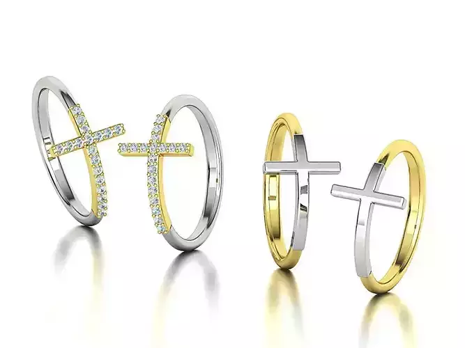 Sideways Cross Ring Two Rings  TwoTone Collection with discount 