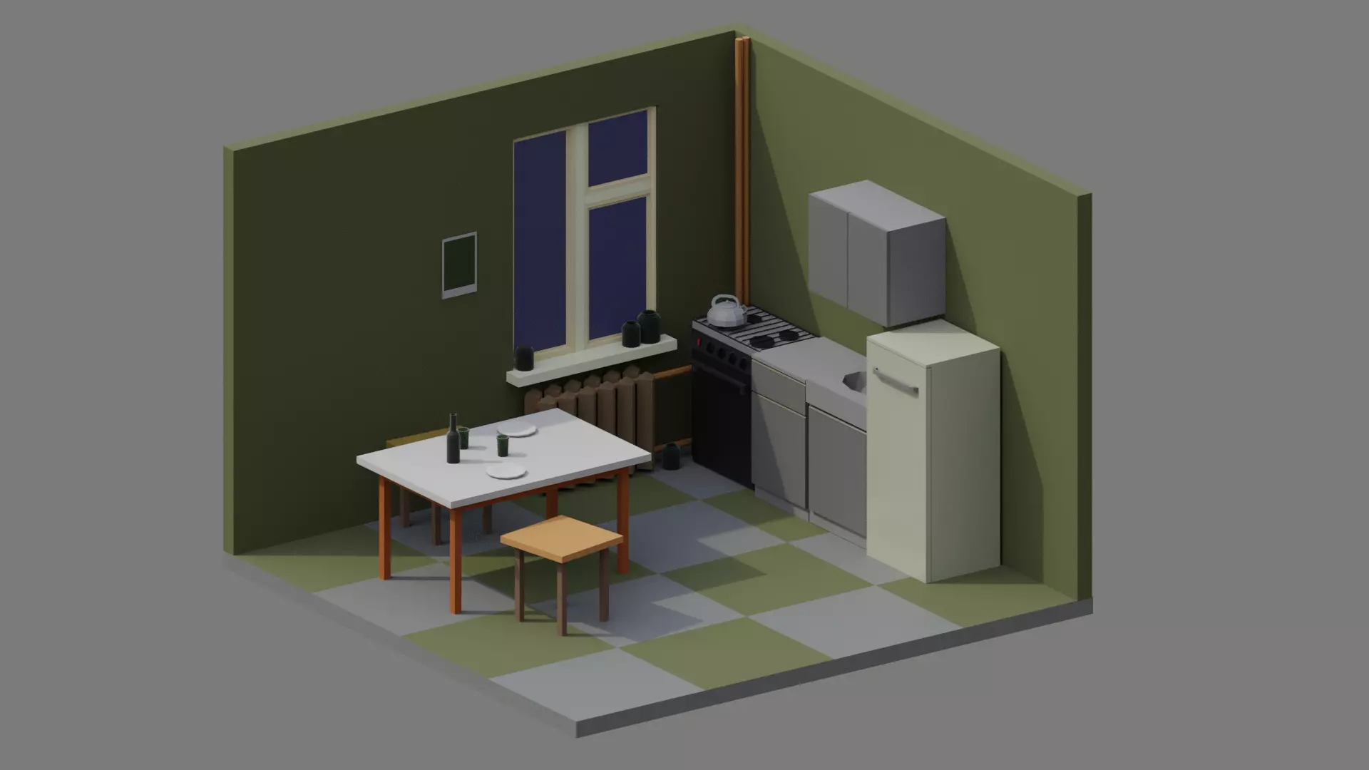 Soviet low-poly kitchen Free low-poly 3D model_0
