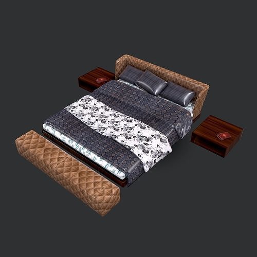 The kip bed with headboard and footboard 3D model