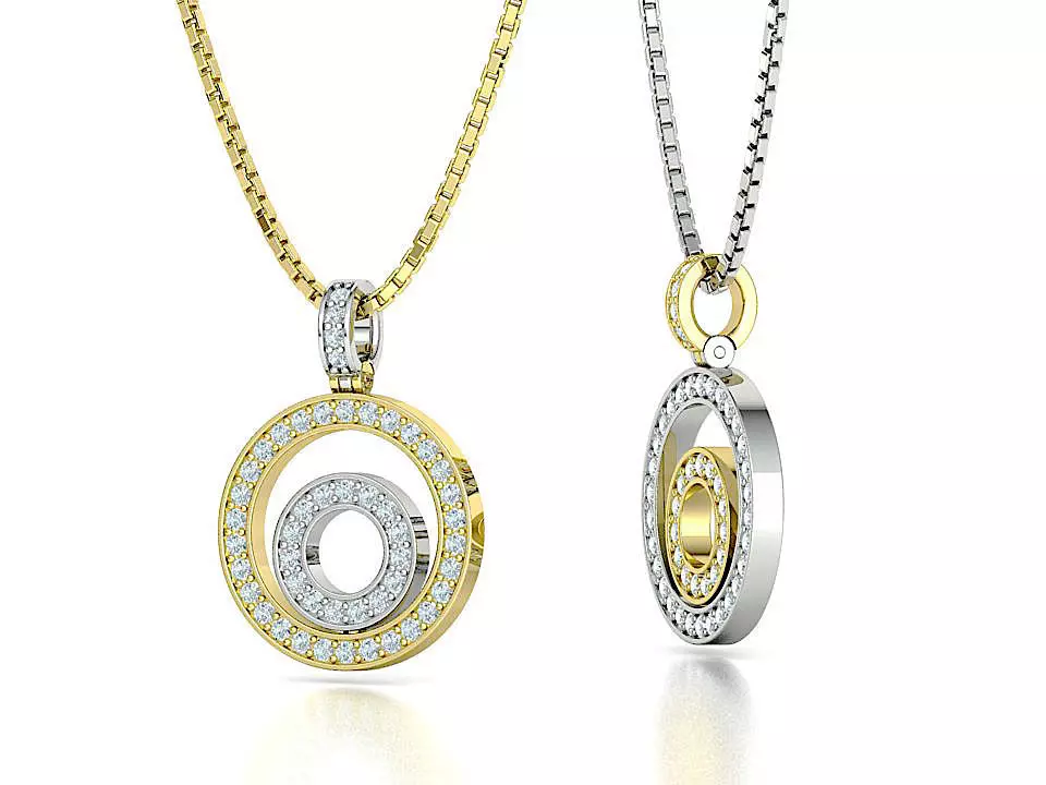 Diamond Double Circle Pendant 16mm Circle Necklace 3D print model