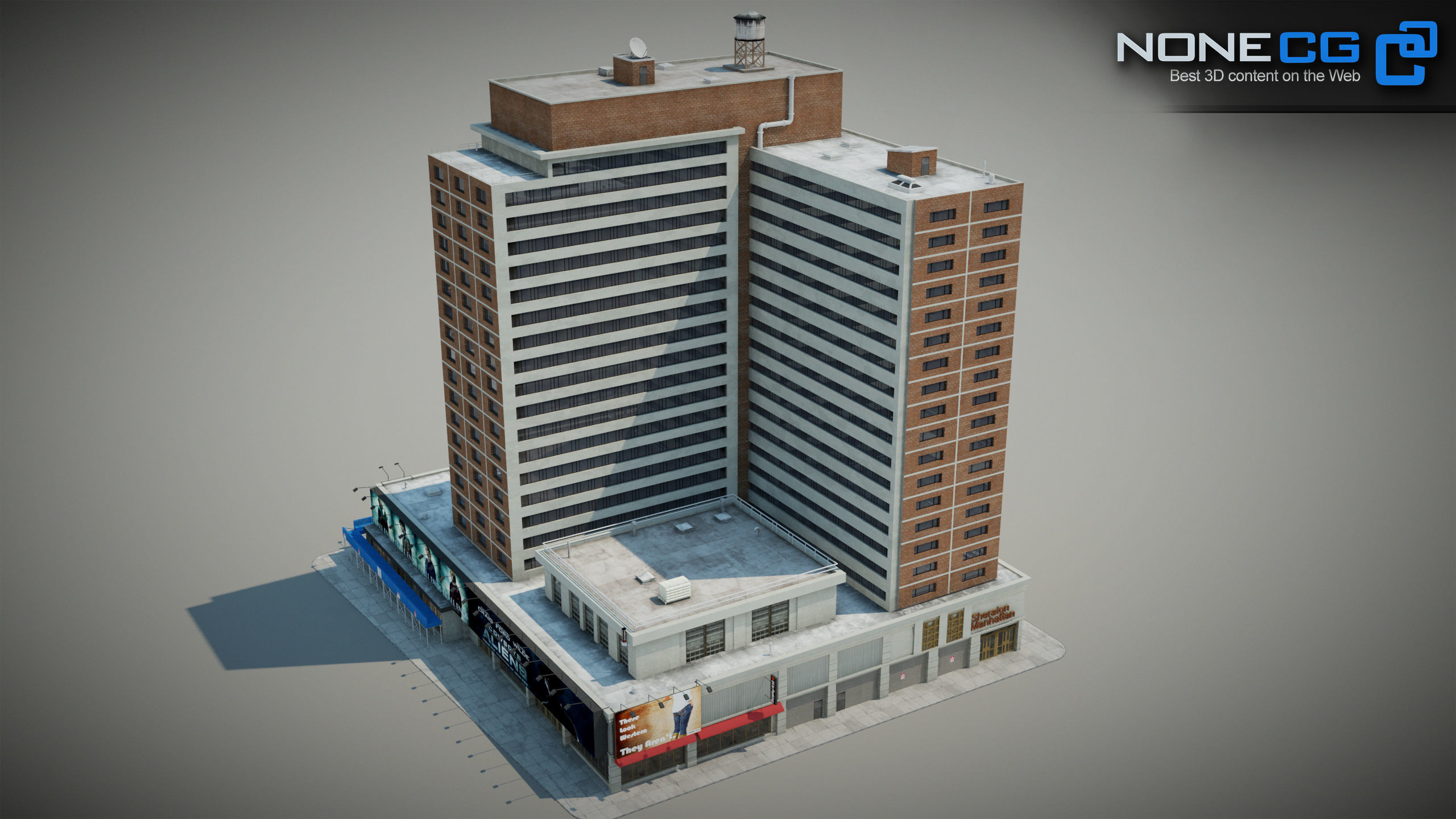 NYC Building Sheraton Manhattan Low-poly 3D model_11
