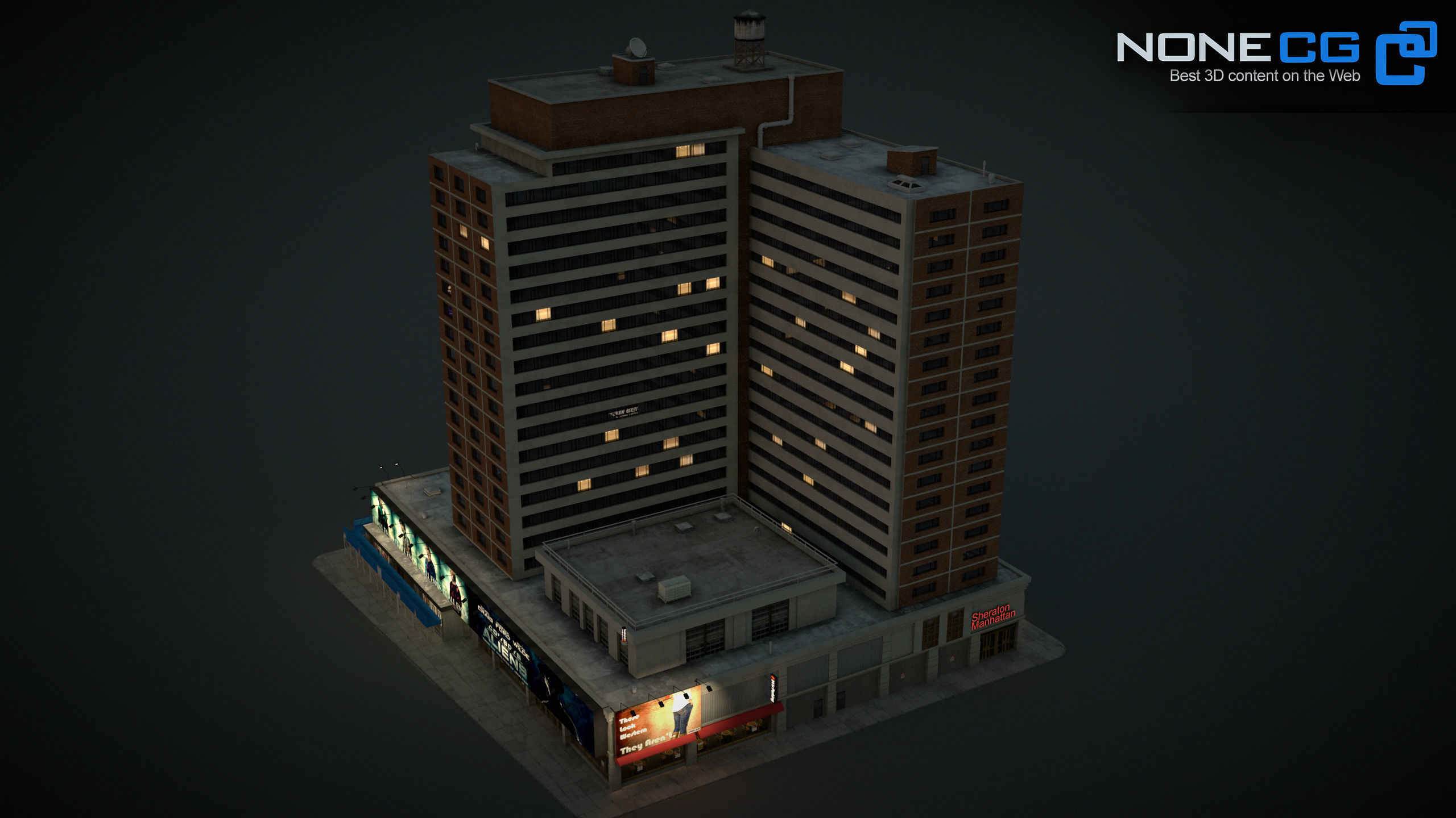 NYC Building Sheraton Manhattan Low-poly 3D model_12