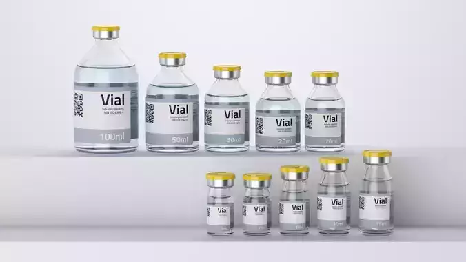 Vials molded glass industry standard DIN ISO 8362-4 in 10 sizes