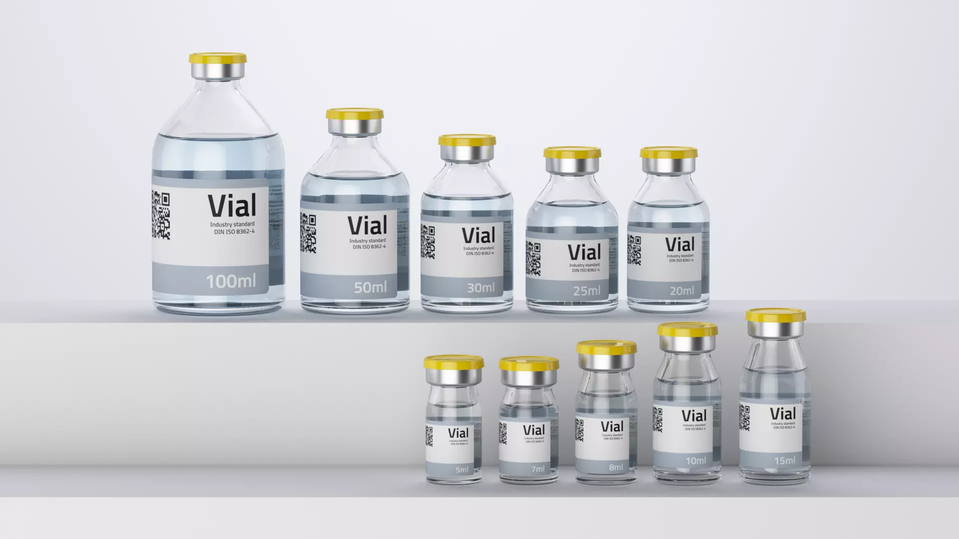 Vials molded glass industry standard DIN ISO 8362-4 in 10 sizes 3D model