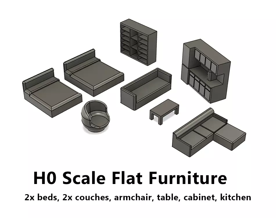Flat furniture 3D print model - H0 Scale 3D print model_0