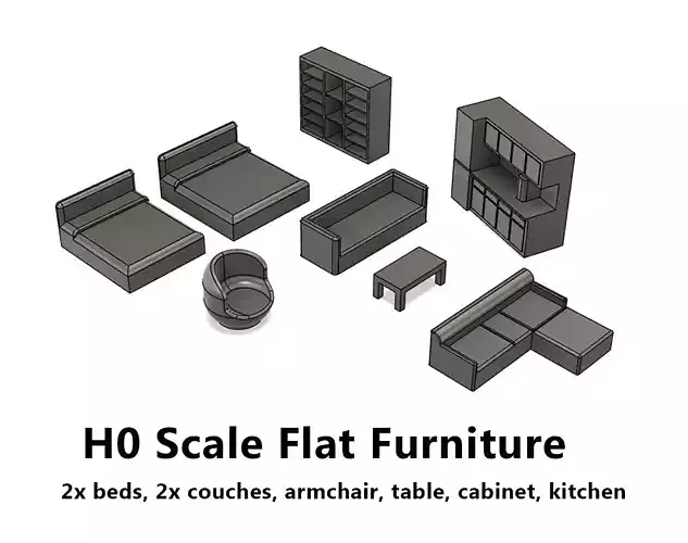 Flat furniture 3D print model - H0 Scale 3D print model