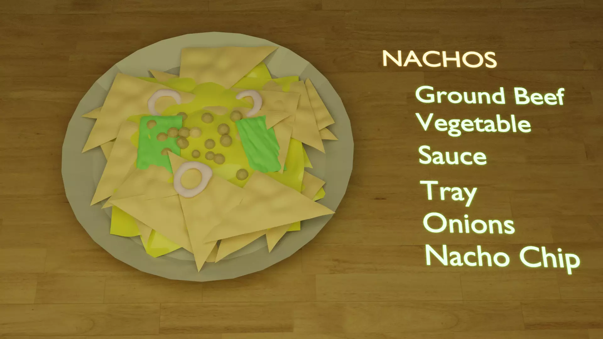 Cheesy nachos on a plate Low-poly 3D model_0