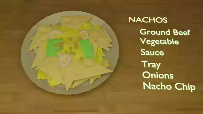 Cheesy nachos on a plate Low-poly 3D model