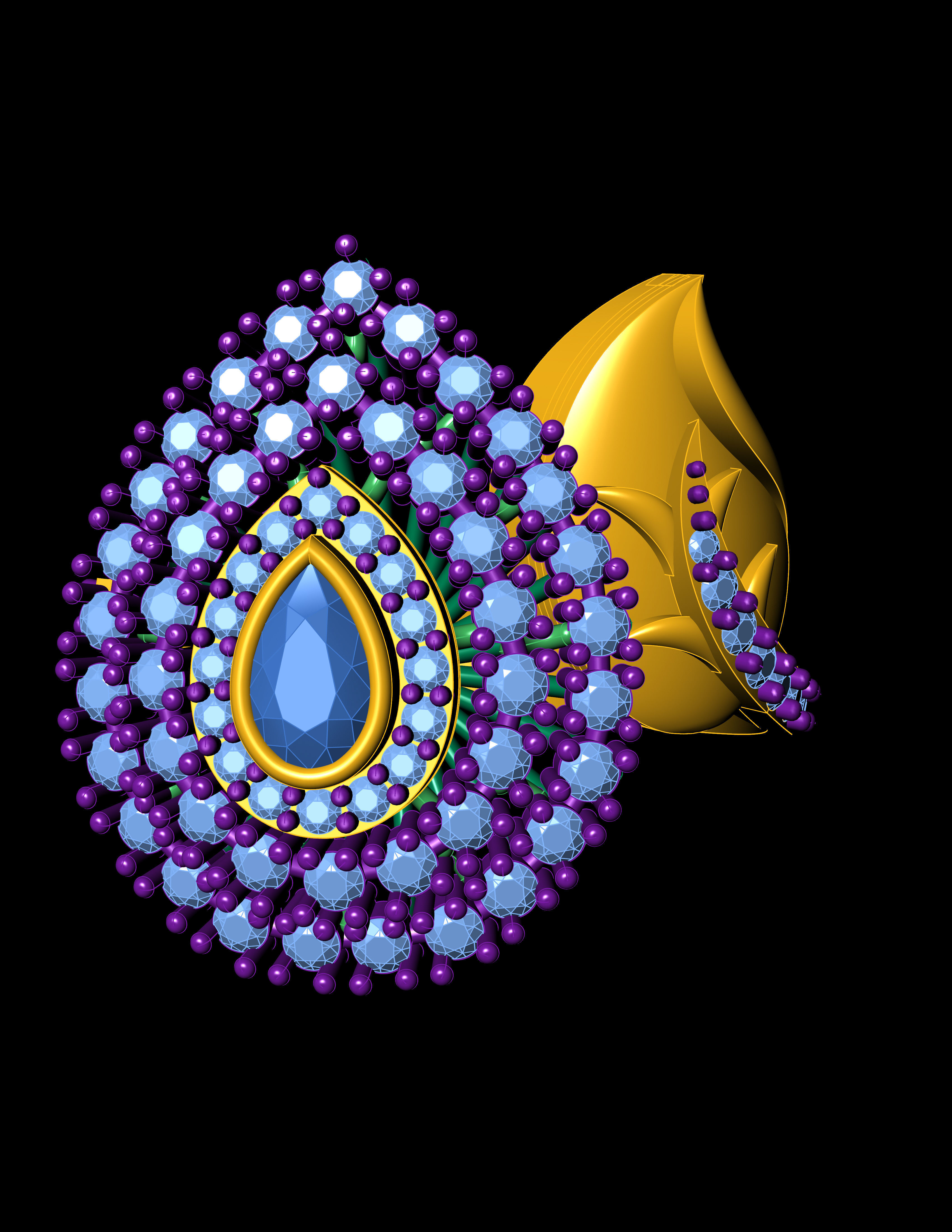 Ruby Pear With Daimonds Ring  3D printable Model 3D print model 3D print model_12