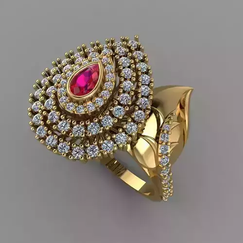Ruby Pear With Daimonds Ring  3D printable Model 3D print model