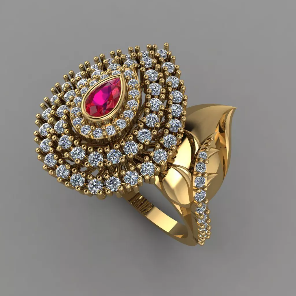 Ruby Pear With Daimonds Ring  3D printable Model 3D print model 3D print model_0