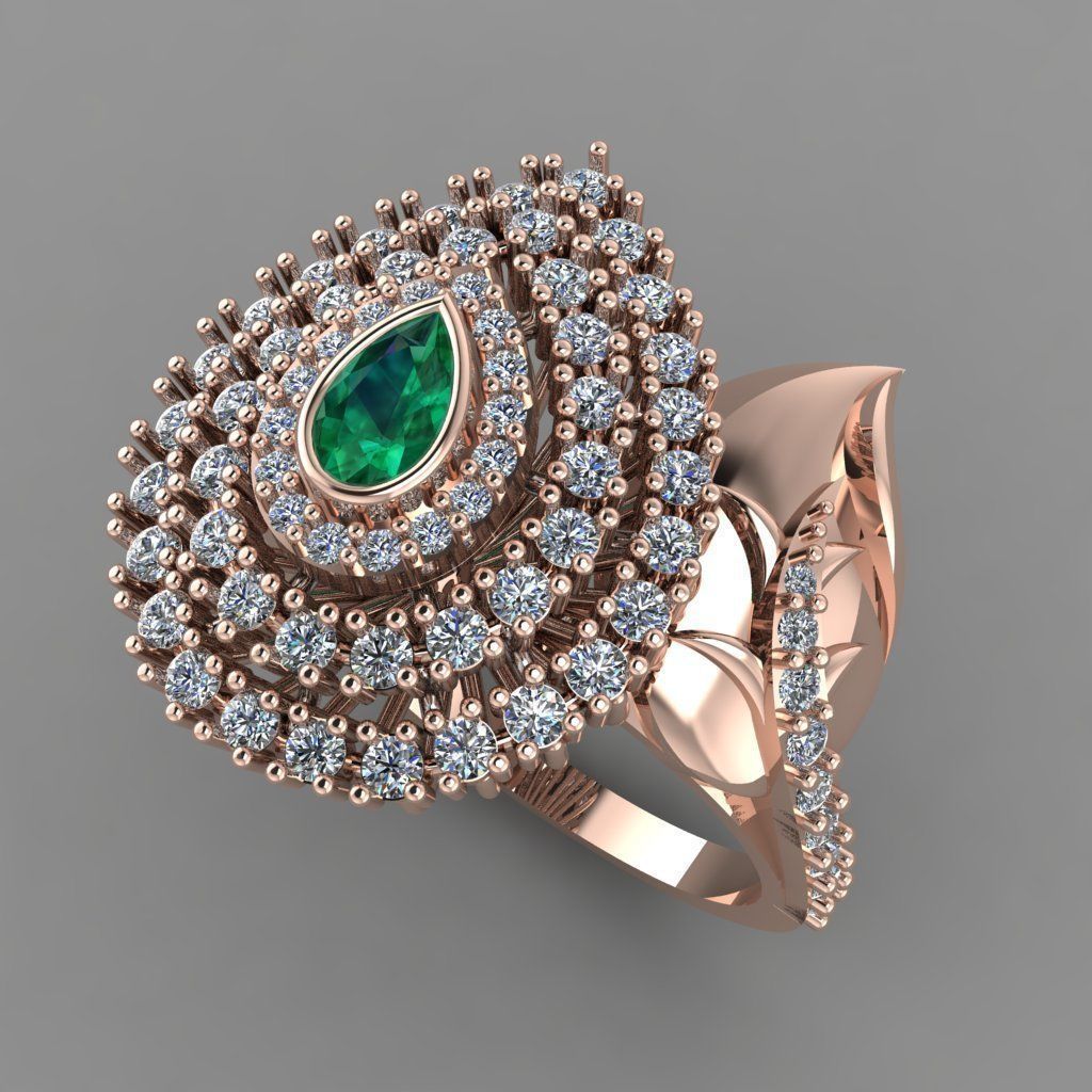 Ruby Pear With Daimonds Ring  3D printable Model 3D print model 3D print model_2