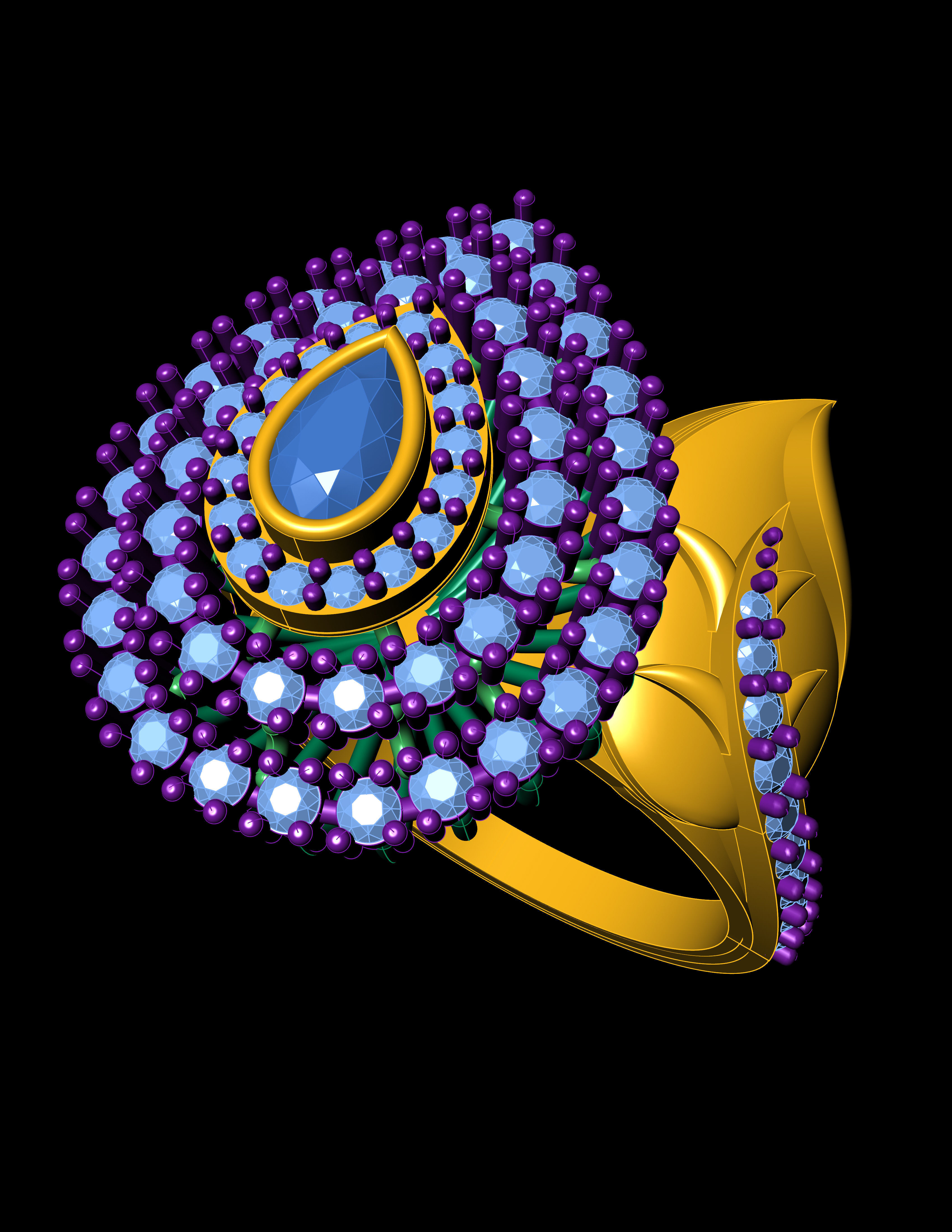 Ruby Pear With Daimonds Ring  3D printable Model 3D print model 3D print model_11