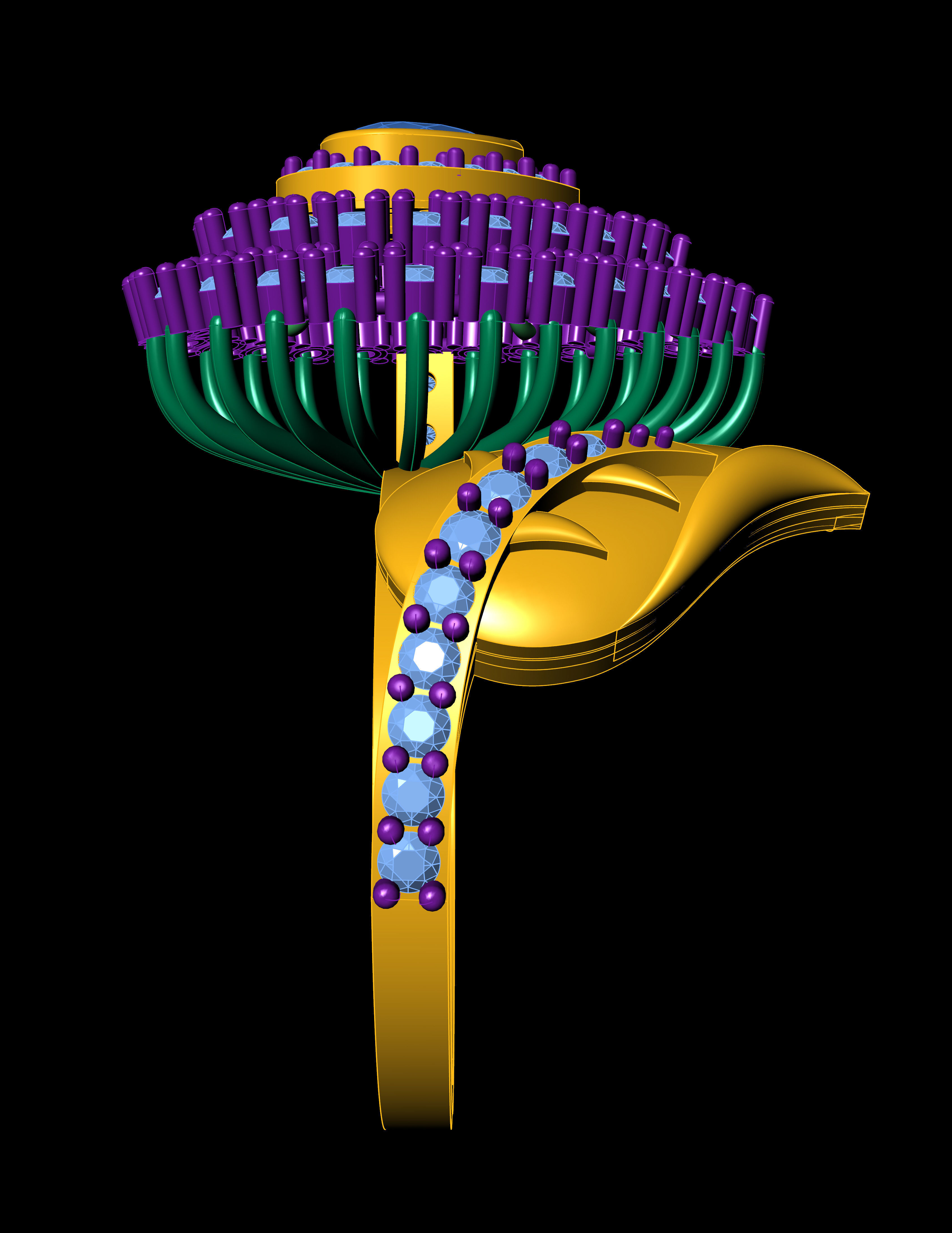 Ruby Pear With Daimonds Ring  3D printable Model 3D print model 3D print model_9