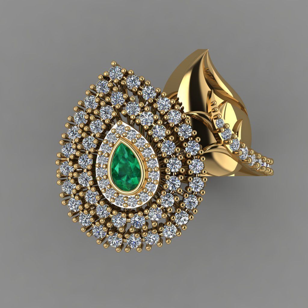 Ruby Pear With Daimonds Ring  3D printable Model 3D print model 3D print model_3