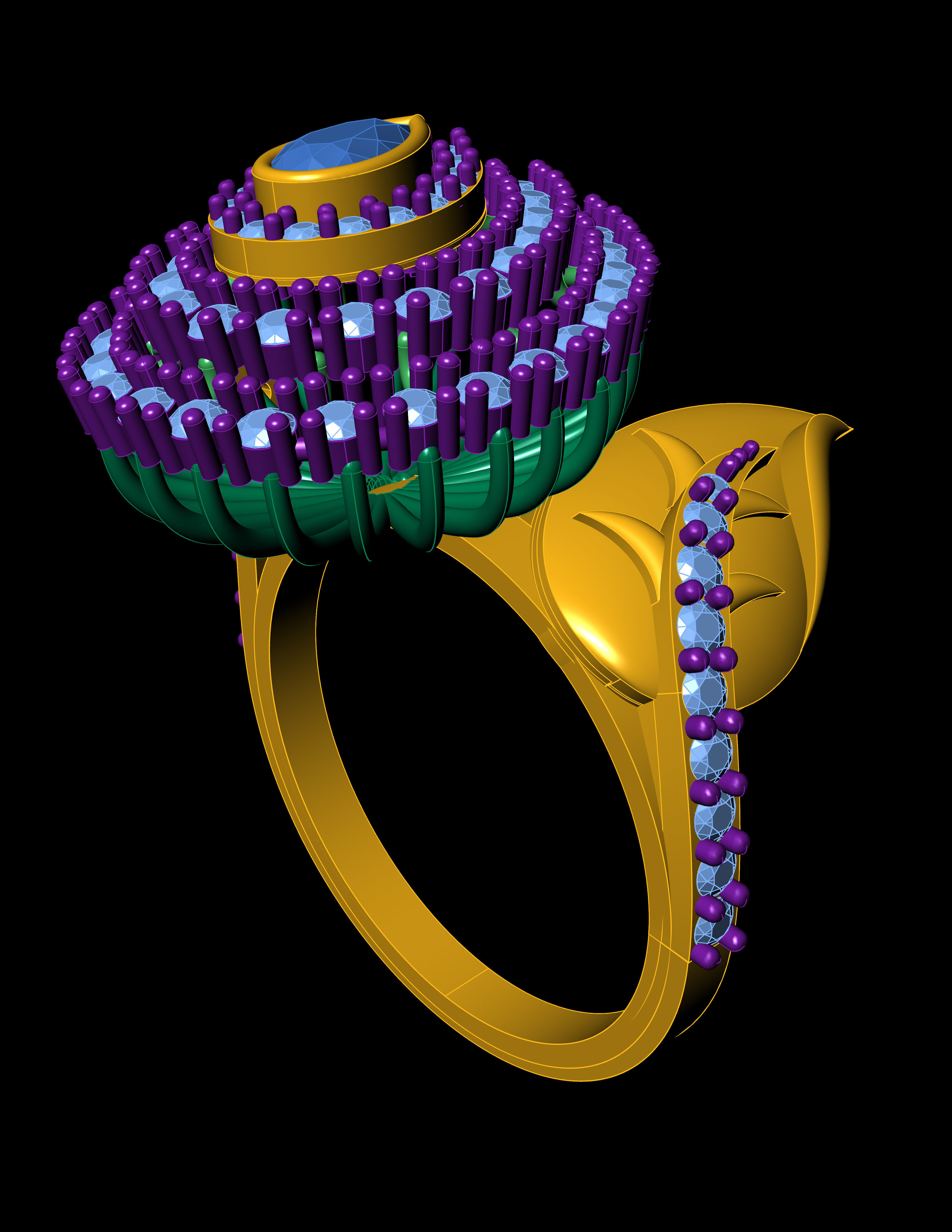 Ruby Pear With Daimonds Ring  3D printable Model 3D print model 3D print model_10