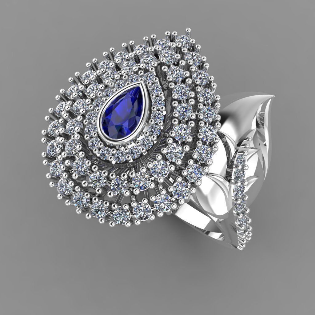 Ruby Pear With Daimonds Ring  3D printable Model 3D print model 3D print model_1