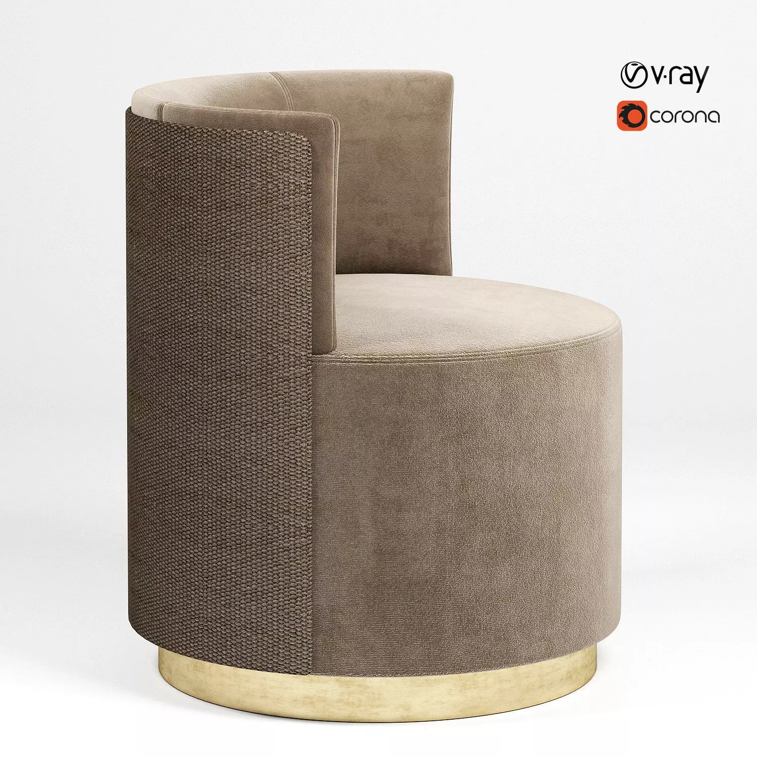 chair swivel velvet with gold legs 3D model_0