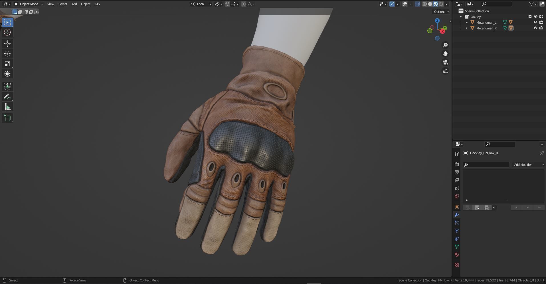 OAKLEY HARD KNUCKLE GLOVES  Low-poly 3D model_12