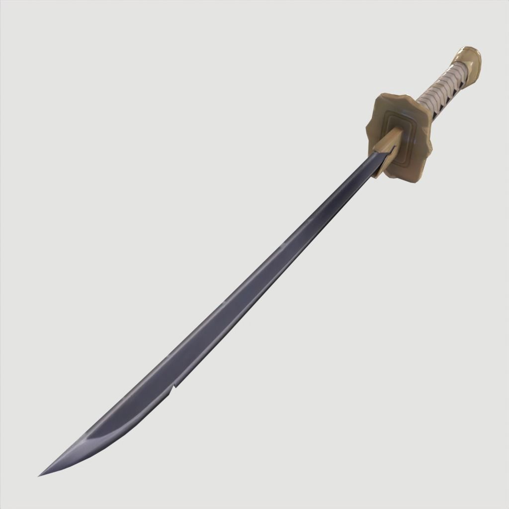Wakizashi Katana Short blade japanese sword Low-poly 3D model_13