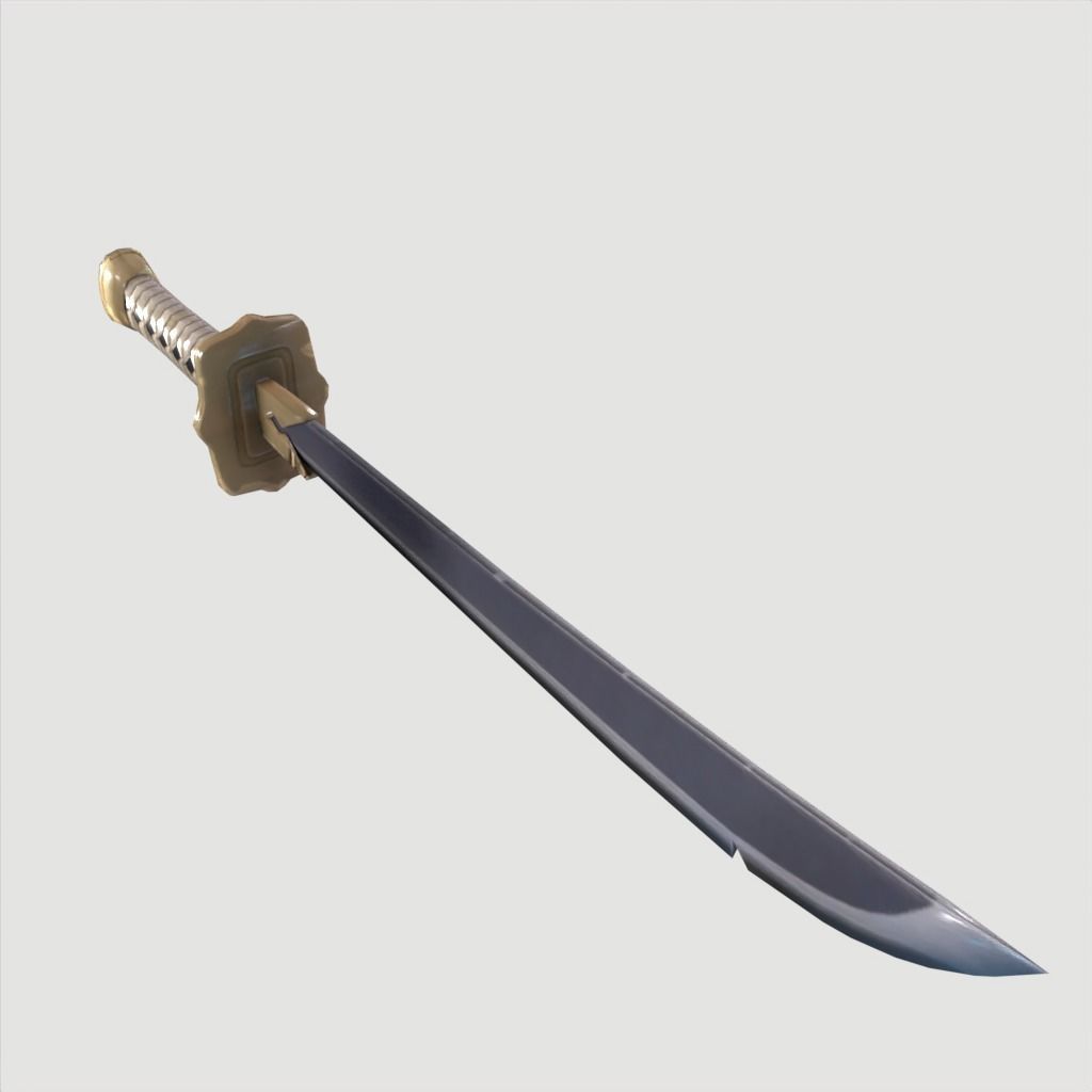 Wakizashi Katana Short blade japanese sword Low-poly 3D model_17