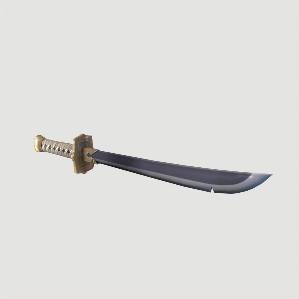 Wakizashi Katana Short blade japanese sword Low-poly 3D model_3