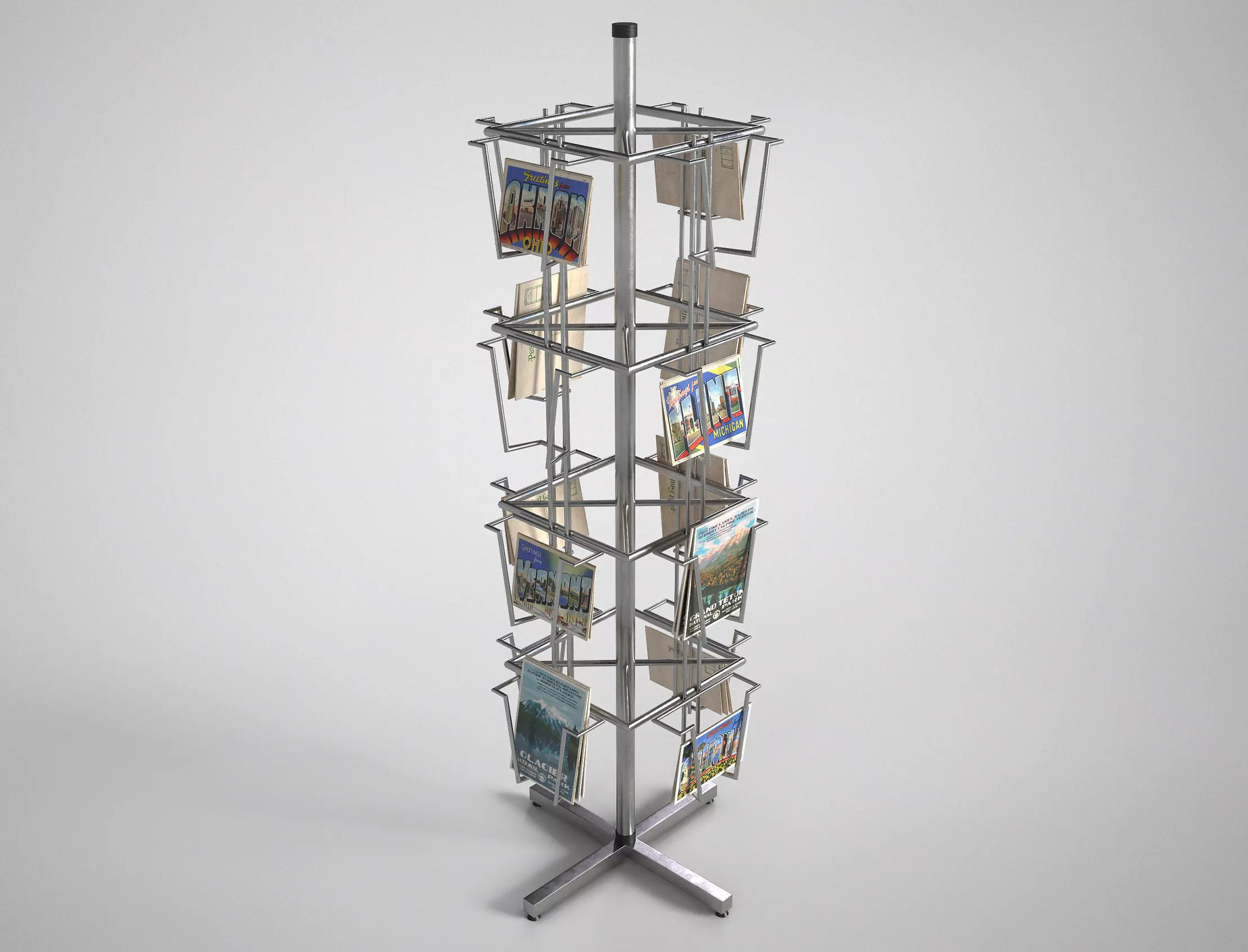 Metal Postcard Display - Retro American Postcard Stand Rack Low-poly 3D model