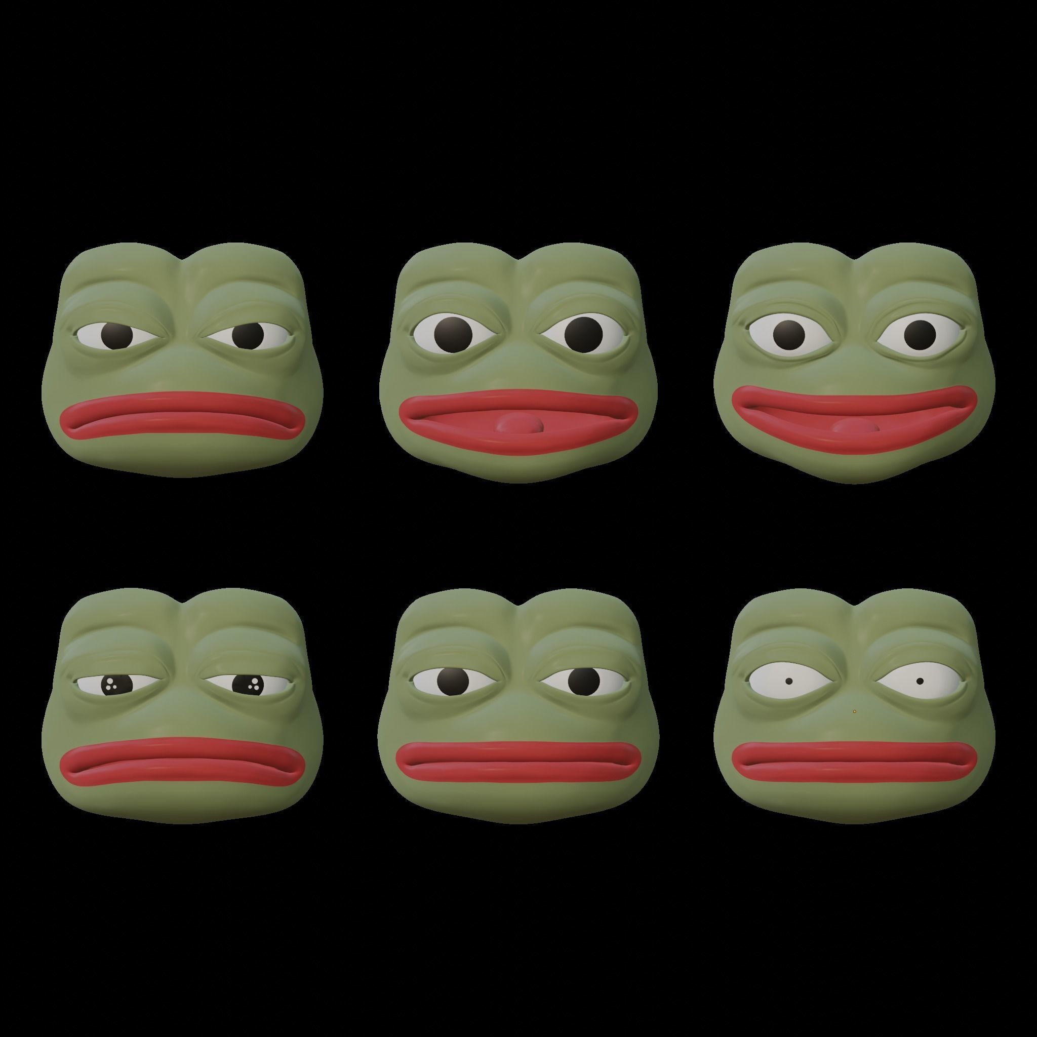 Pepe the Frog Meme Bundle - 5 Ready Expressions Model Low-poly 3D model_2