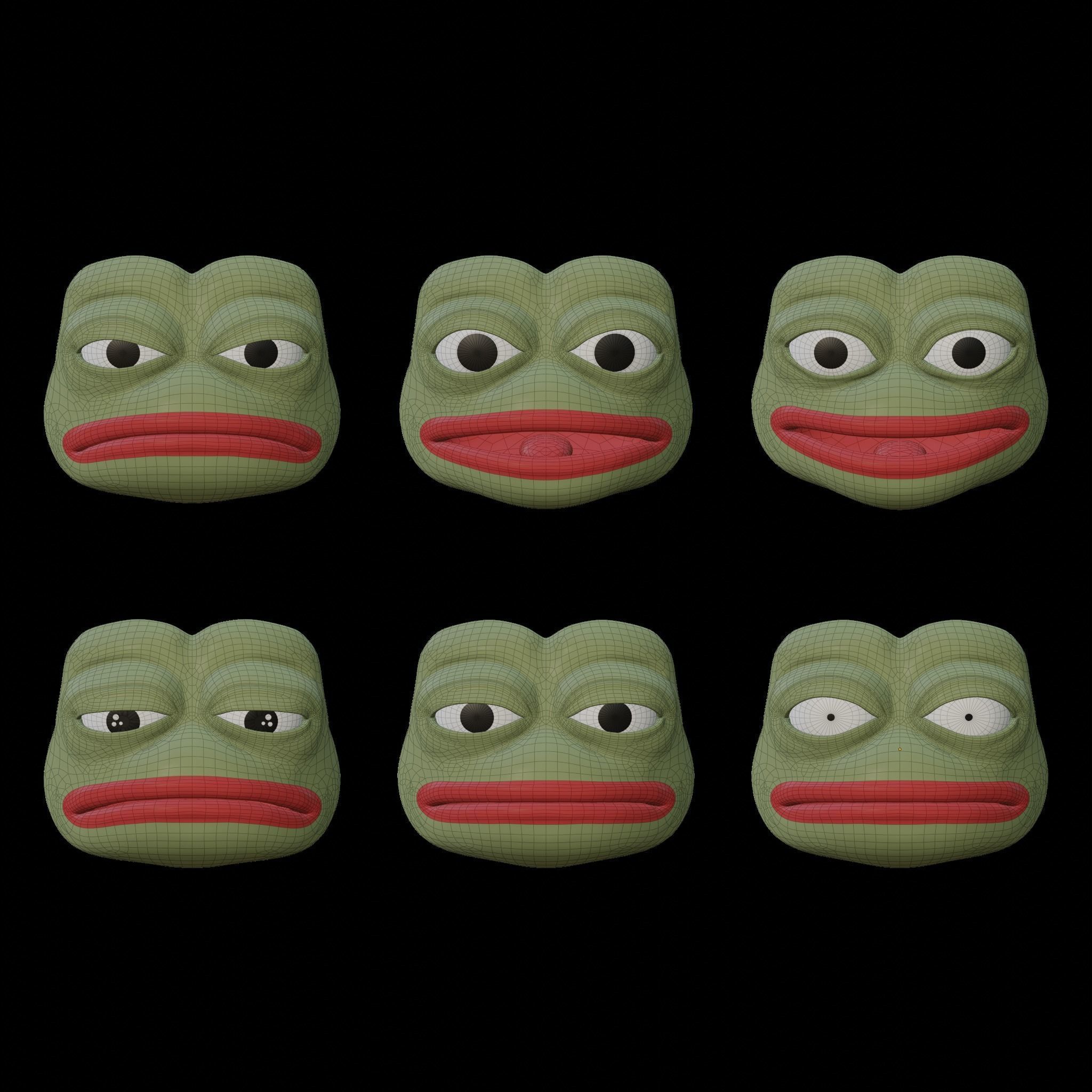 Pepe the Frog Meme Bundle - 5 Ready Expressions Model Low-poly 3D model_3