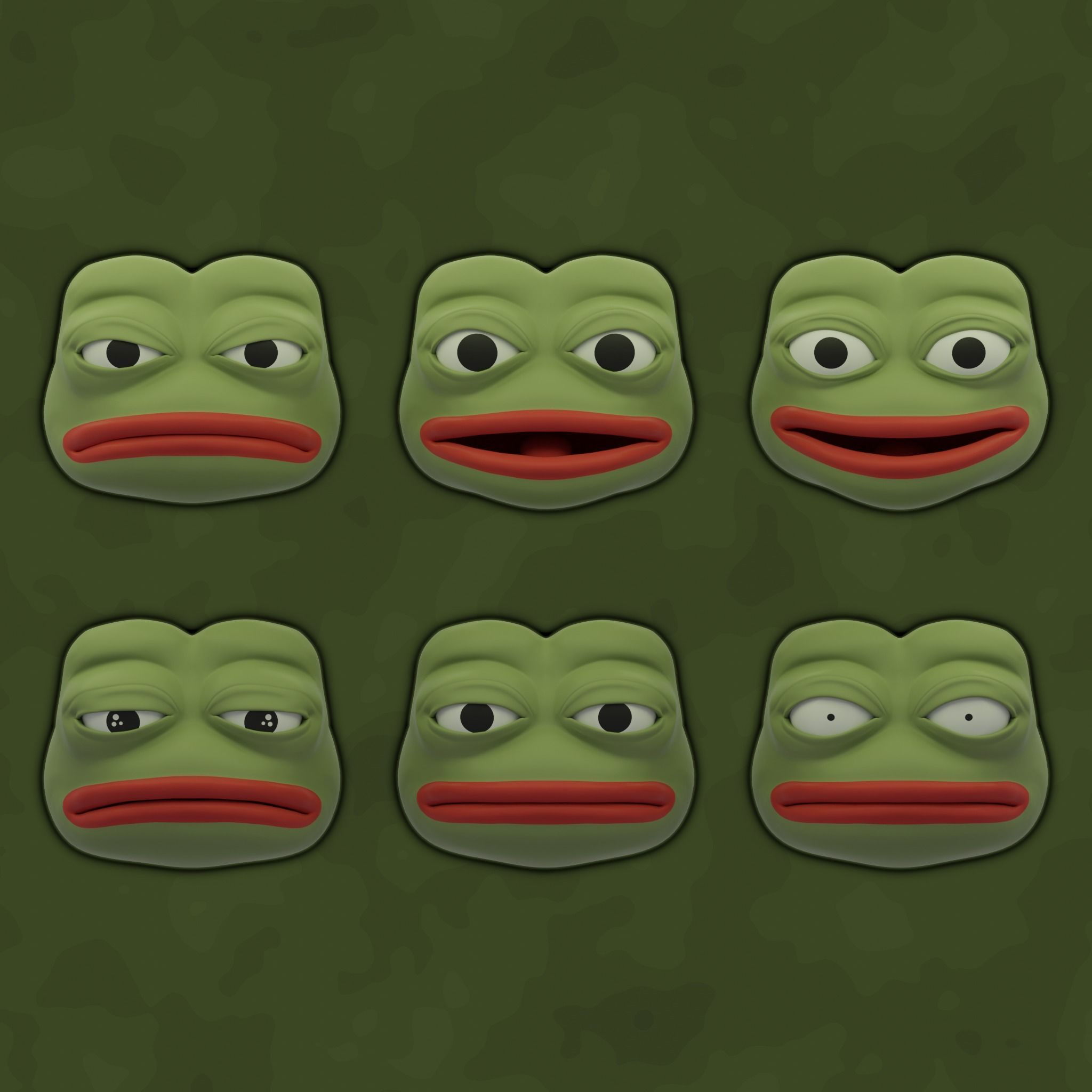 Pepe the Frog Meme Bundle - 5 Ready Expressions Model Low-poly 3D model_1