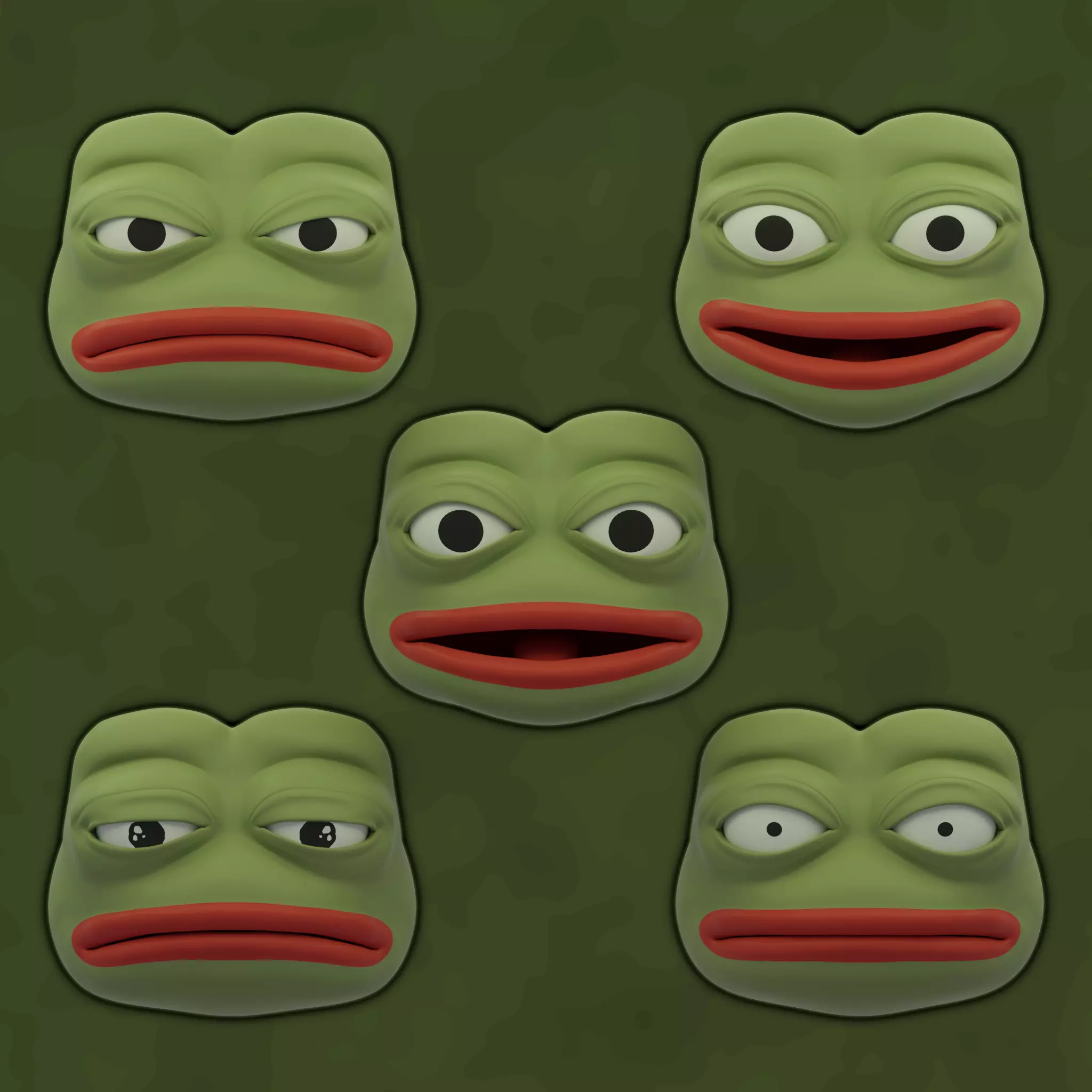 Pepe the Frog Meme Bundle - 5 Ready Expressions Model Low-poly 3D model_0