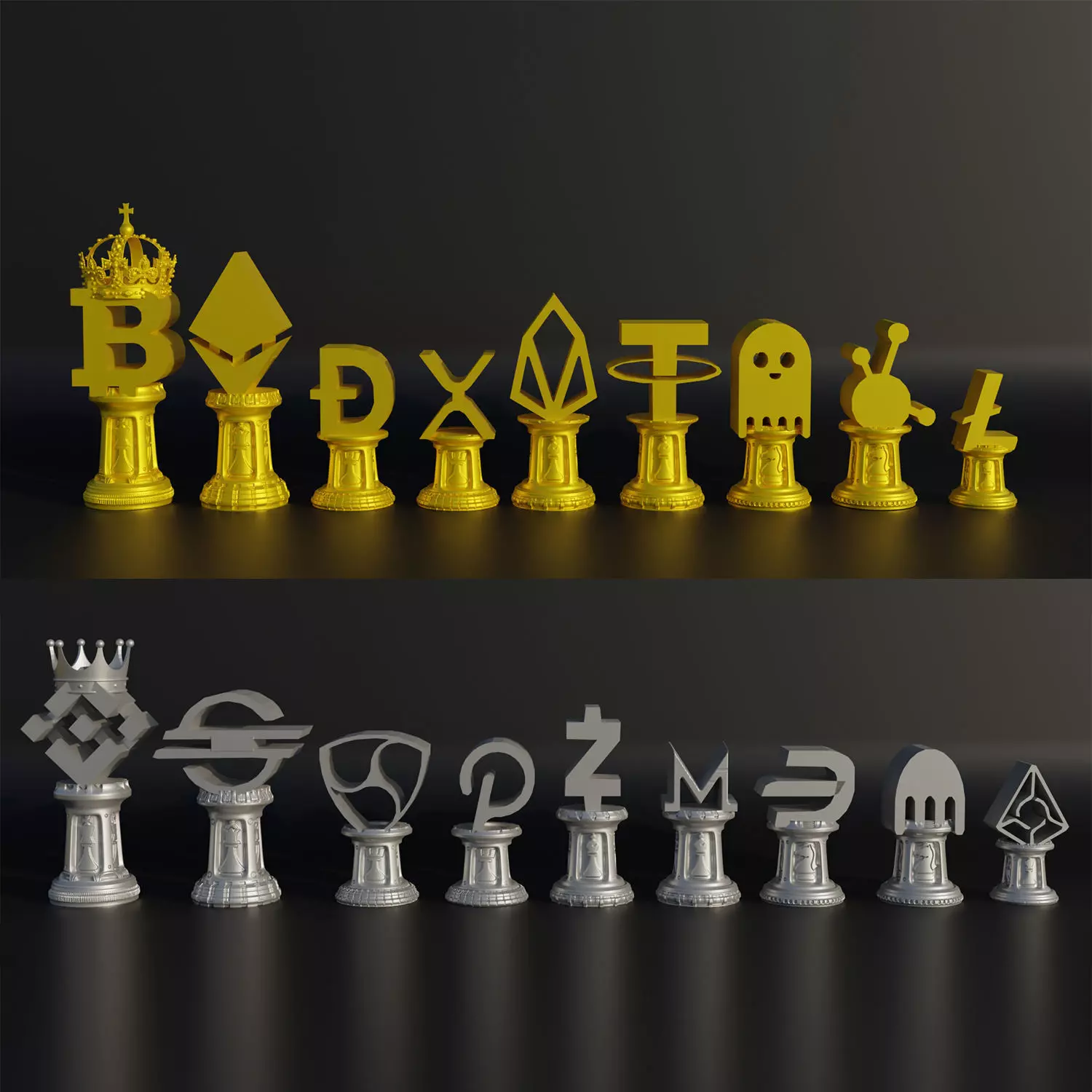 Crypto Coin Figure Chess Set - 18 Different Crypto Coin 3D print model