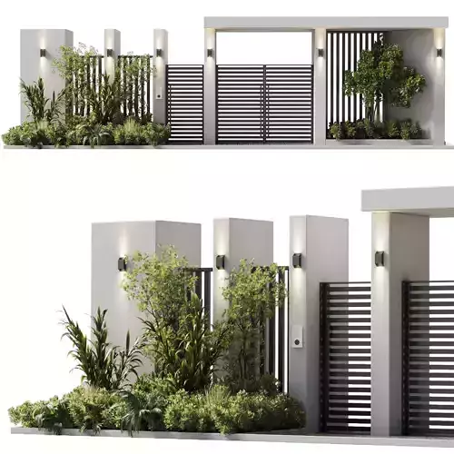 Door outdoor entrance and fence and graden 06