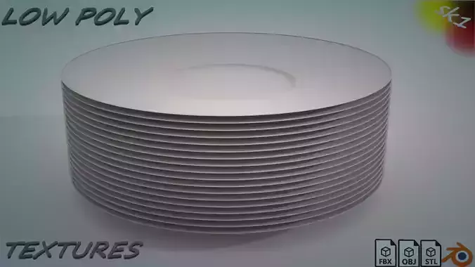 Set of 18 plates Low-poly 3D model