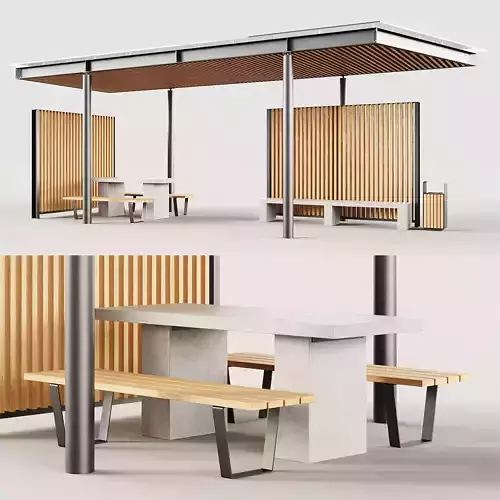 Set benches pergola urn table