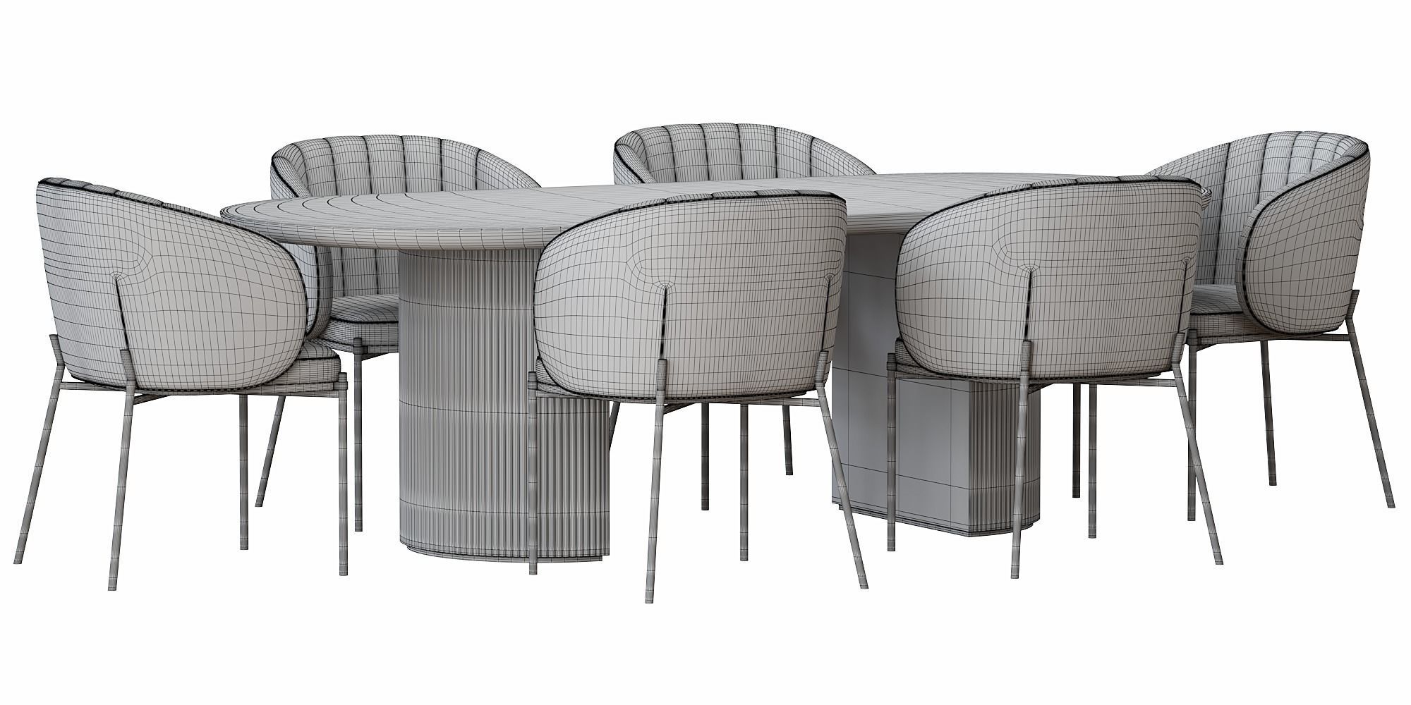 Shell Back dining chair and Moon Table 3D model_7