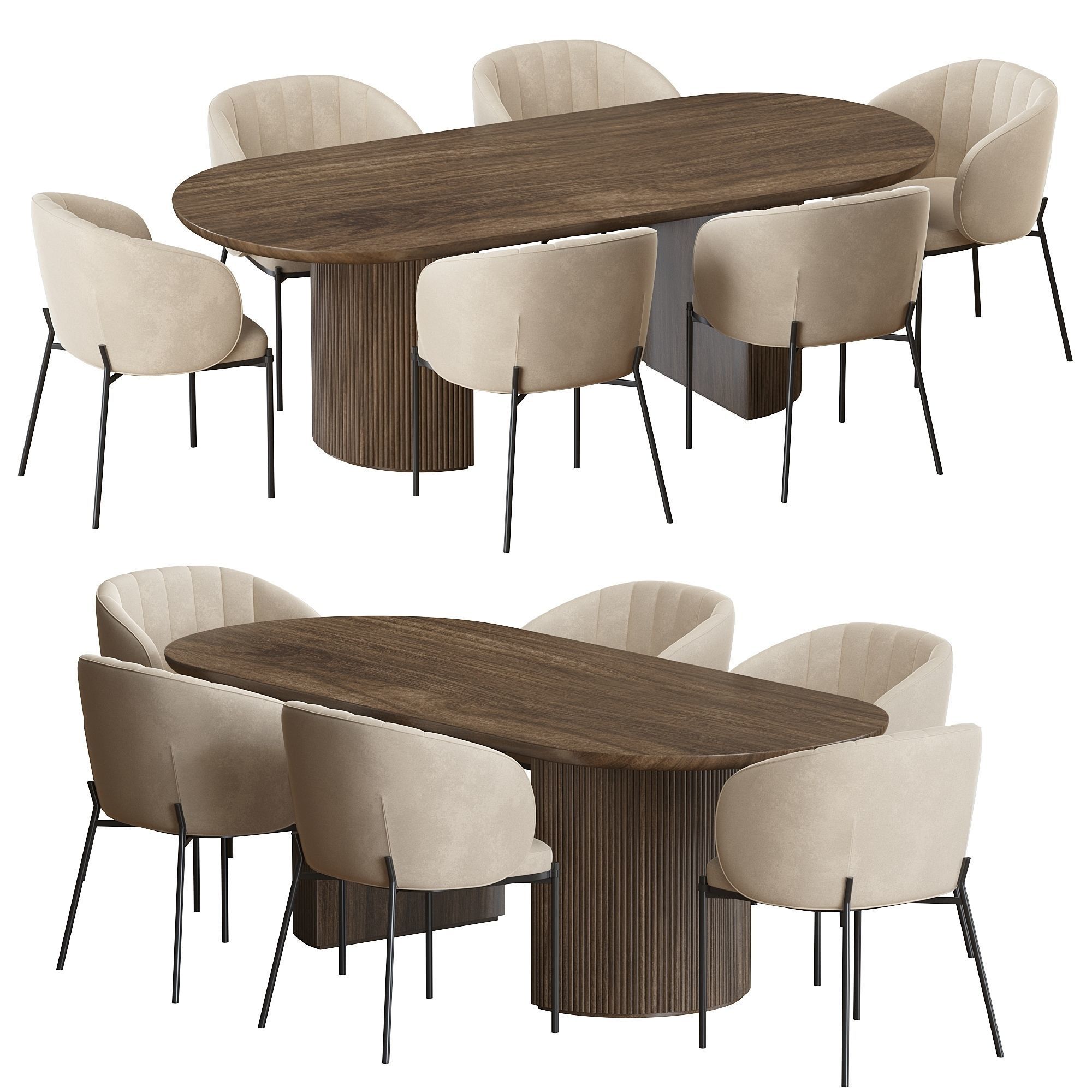 Shell Back dining chair and Moon Table 3D model_1